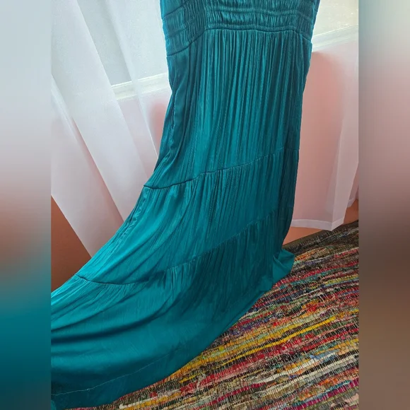 Anthropologie Teal V-Neck Tiered Maxi Dress - Picture 3 of 4